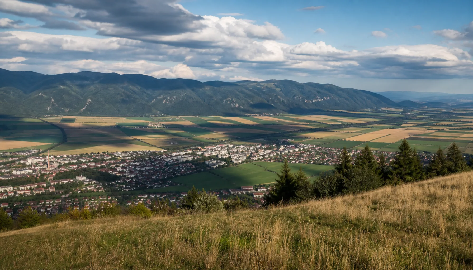 The Turiec basin from the ridge above Martin, with the wall of the Veľká Fatra on the far side