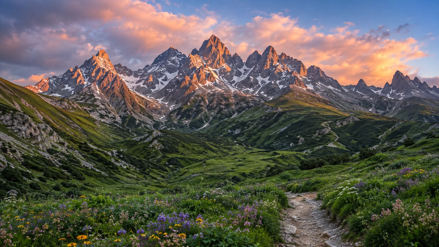 The full sweep of the High Tatras, rising snowcapped above the Poprad basin