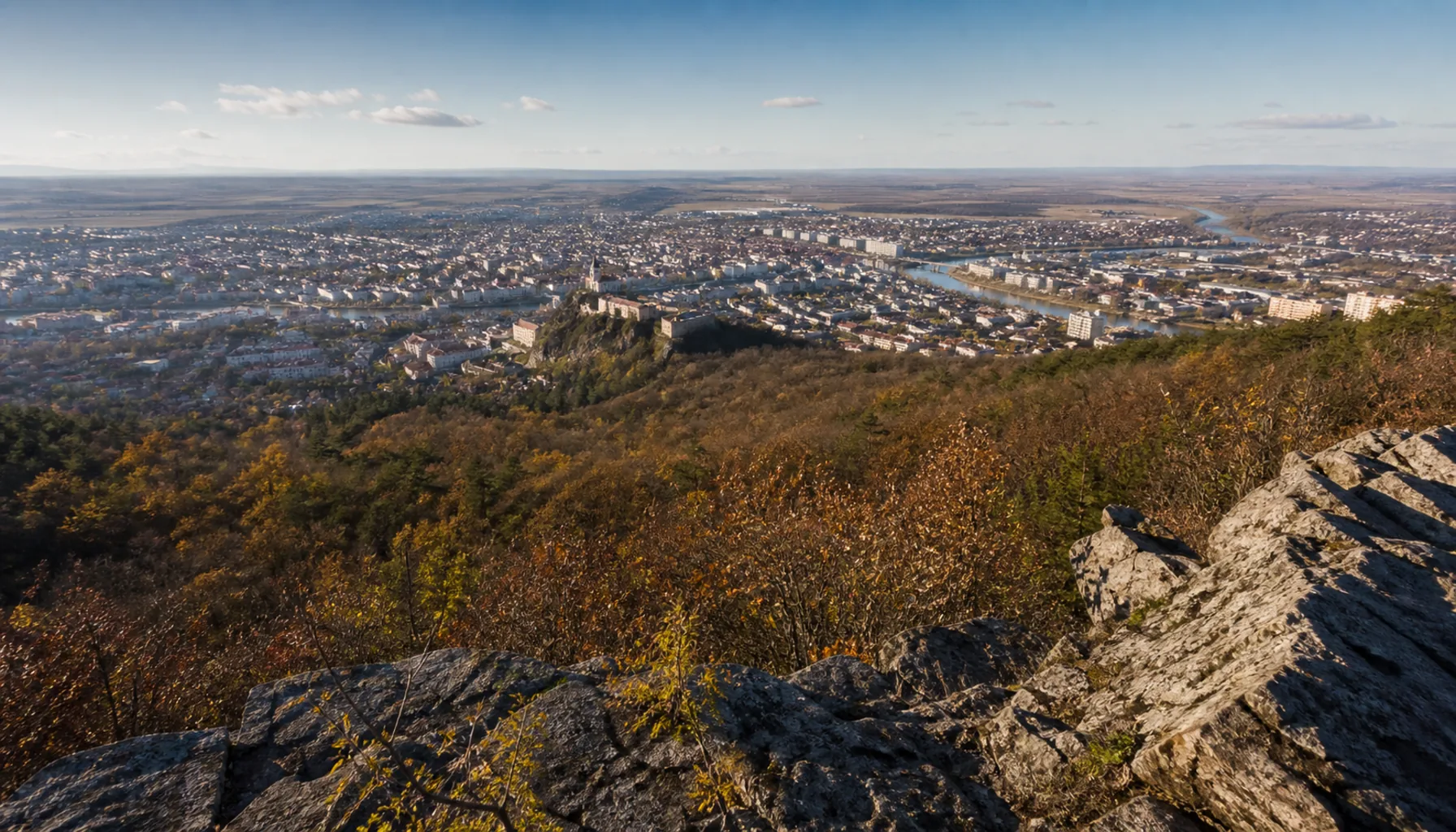 The view south from Zobor: the city, the river and the lowland beyond