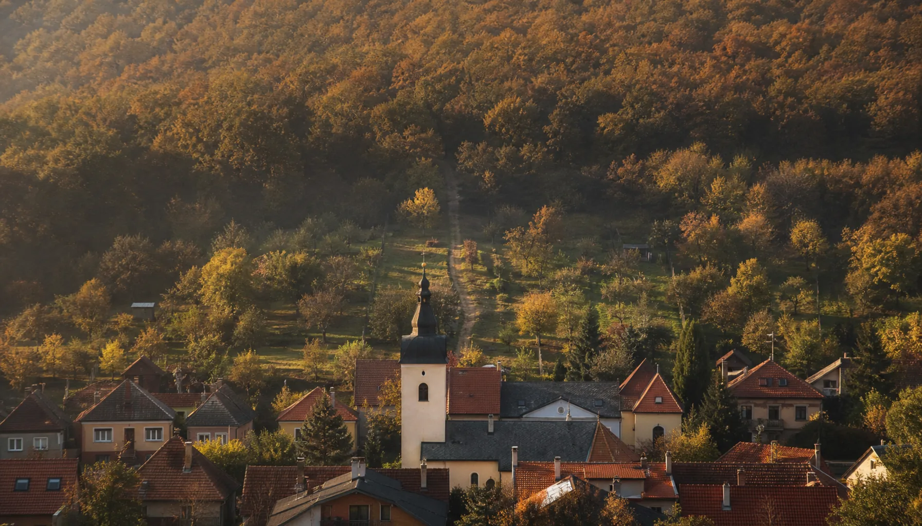 A village at the foot of Zobor, its last gardens running straight into the oak wood