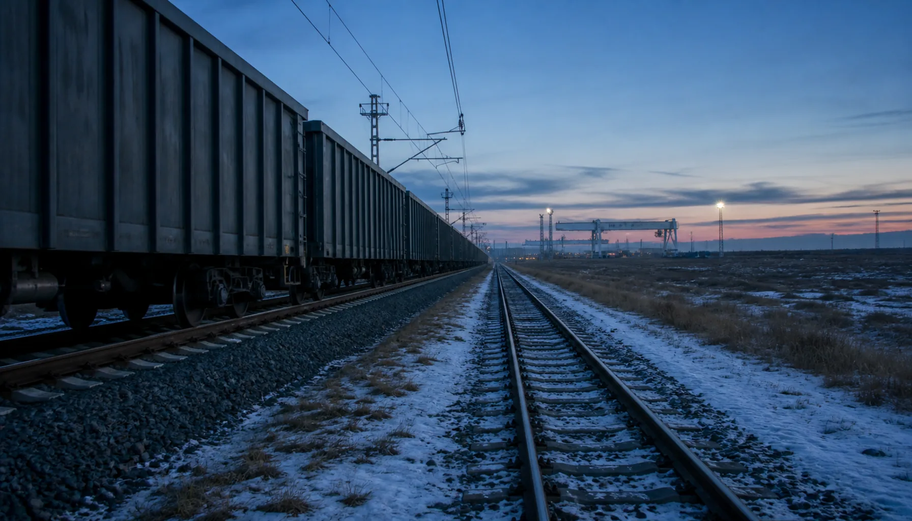 Broad-gauge track running beside the standard-gauge line in the flat country east of Košice