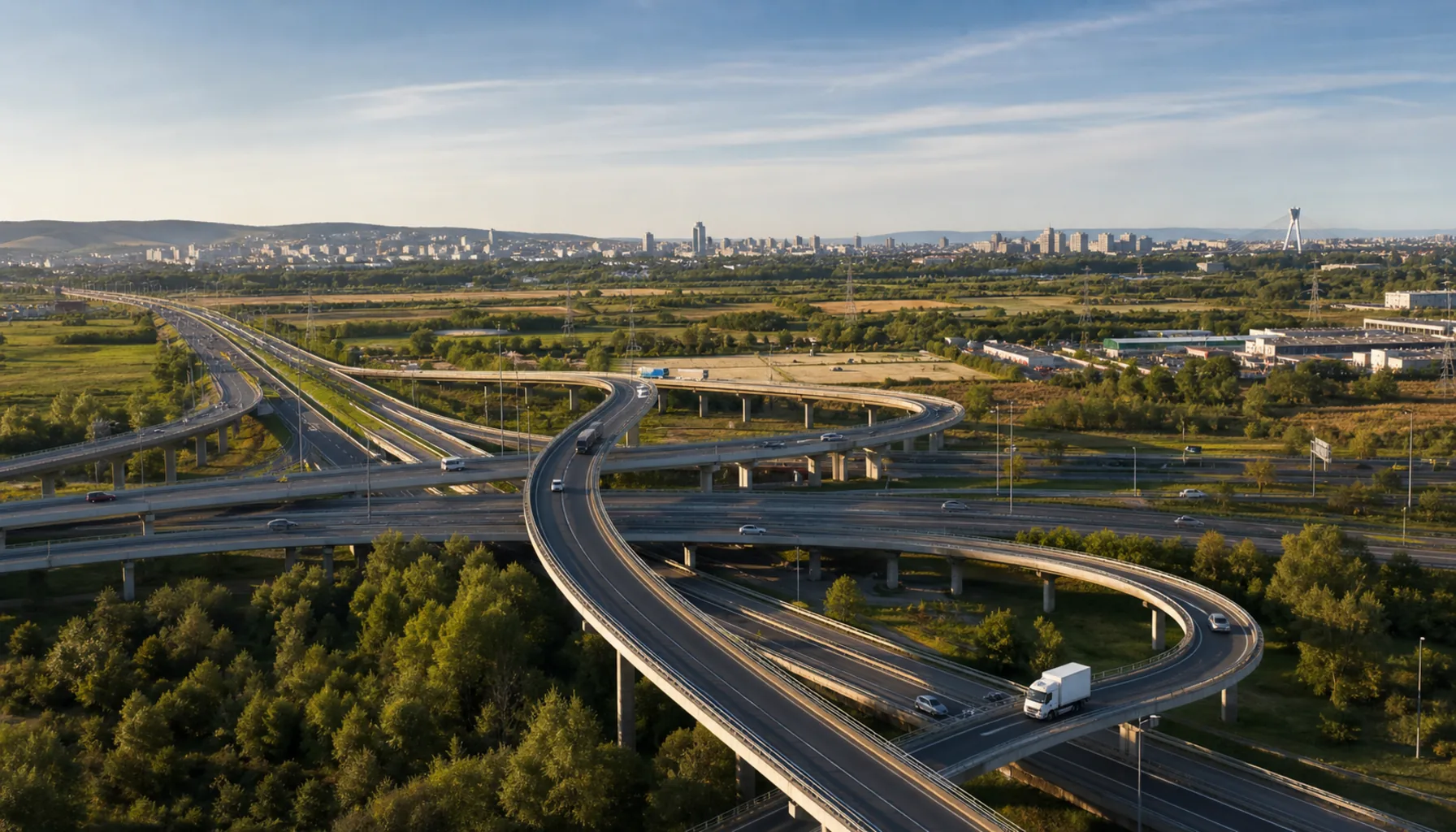 A motorway interchange on the approach to Bratislava, where the roads from Vienna, Budapest and Brno converge