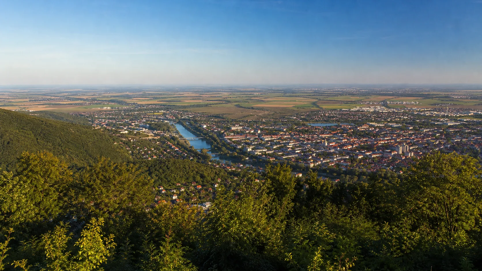 The view south from the Pyramída on Zobor, the plain flat to the horizon