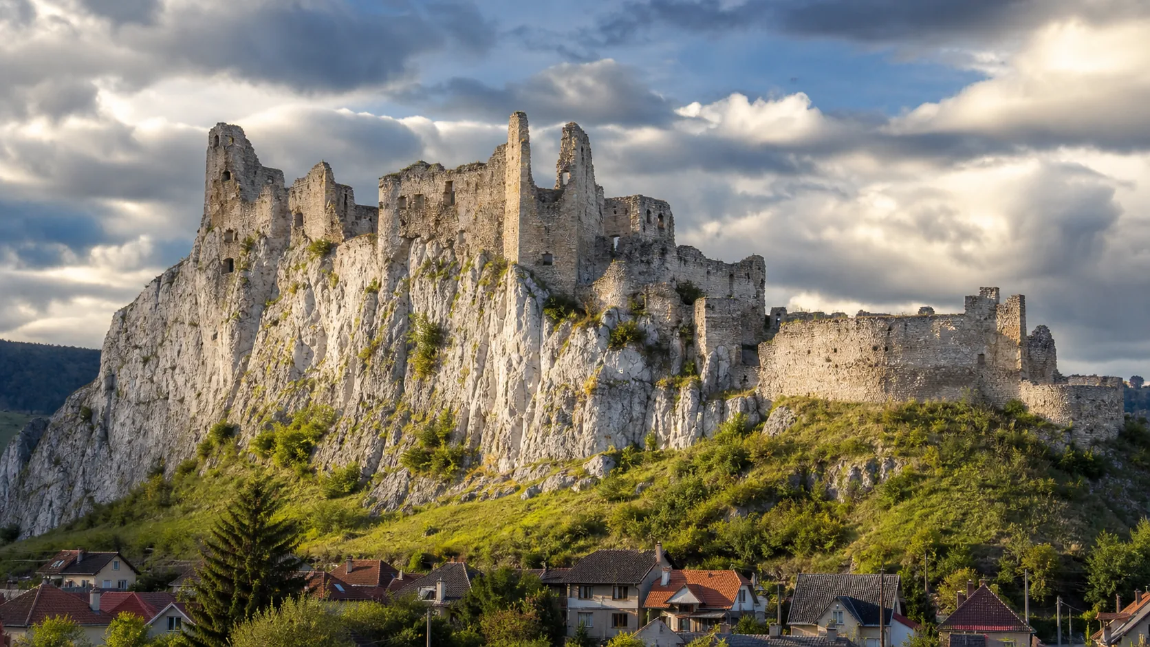 The ruin of Beckov on its limestone crag, first of the Váh's ruin line