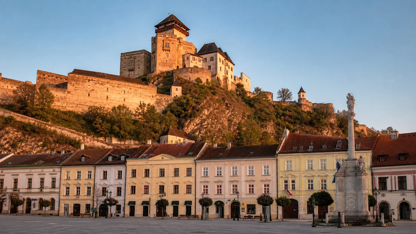 The old town of Trenčín beneath its castle rock