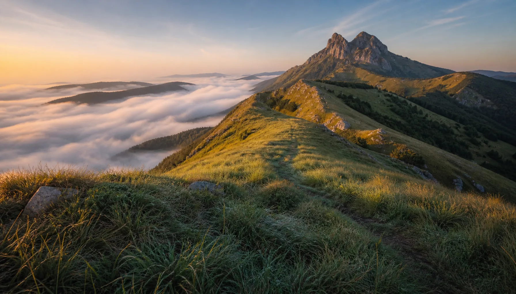 The grassy main ridge of Malá Fatra, with Rozsutec on the skyline