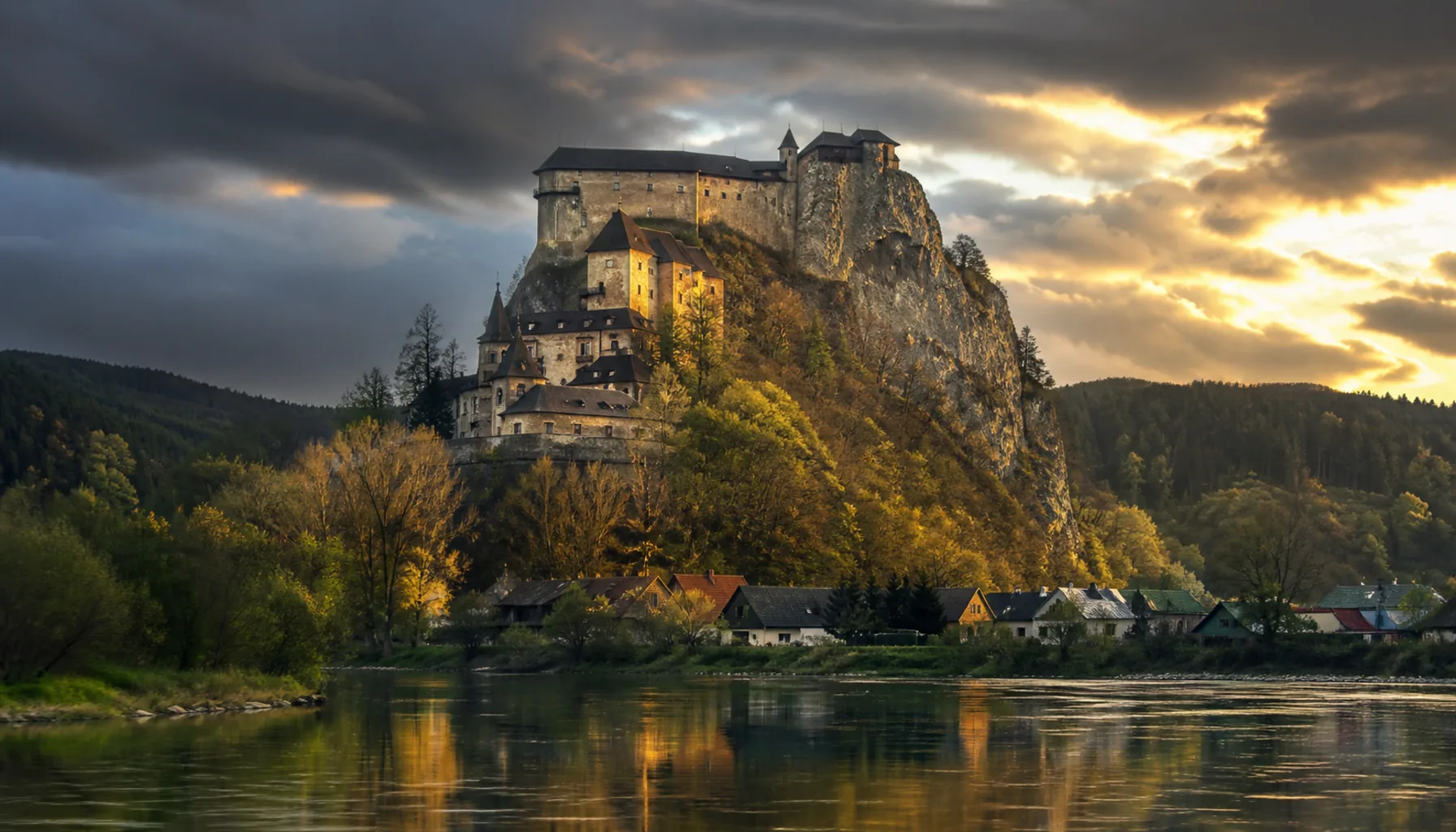 Orava Castle, stacked in tiers up the cliff above the Orava river