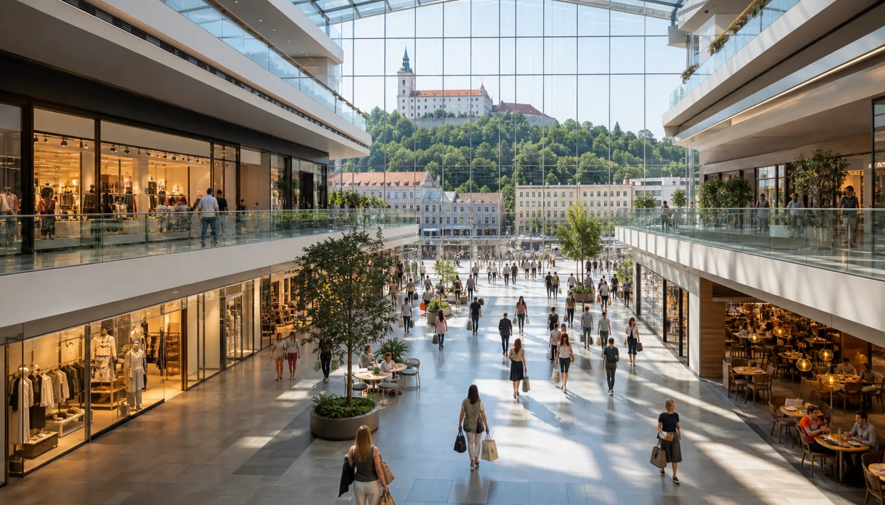 Mlyny Nitra's glass facade on Štefánikova trieda, in the heart of the city