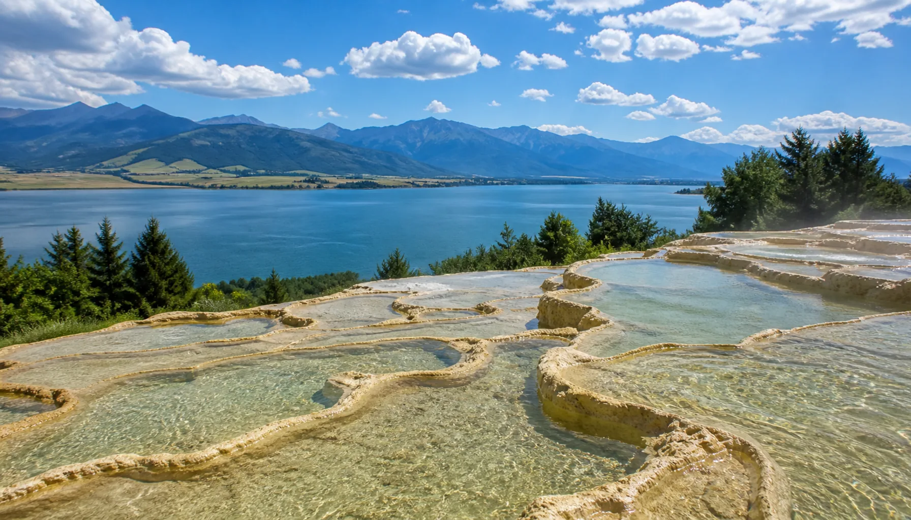 Terraced thermal pools at Bešeňová above the Liptovská Mara reservoir