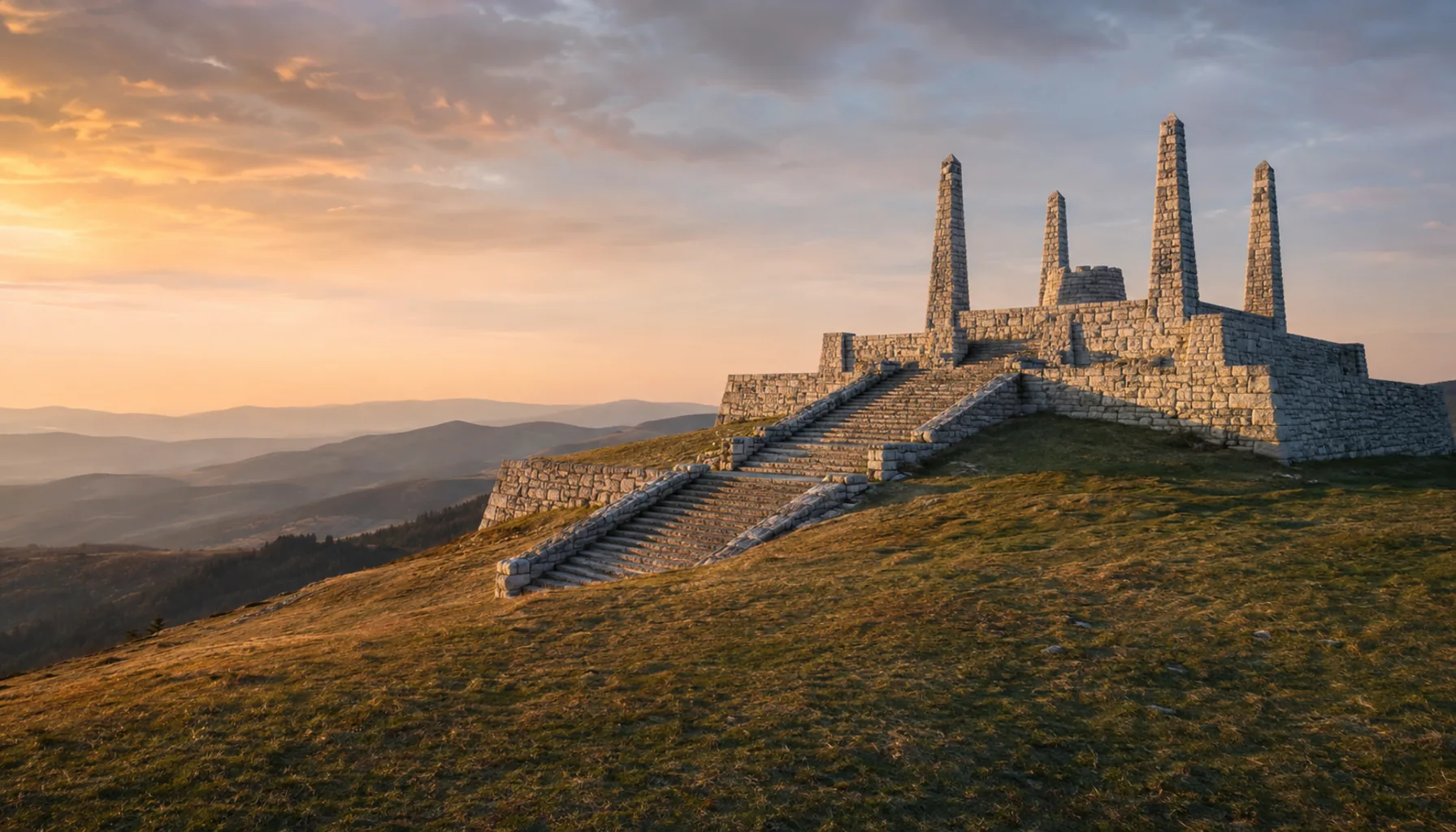 Dušan Jurkovič's stepped stone barrow on the ridge of Bradlo above the town, built in 1927 and 1928 as the tomb of Milan Rastislav Štefánik