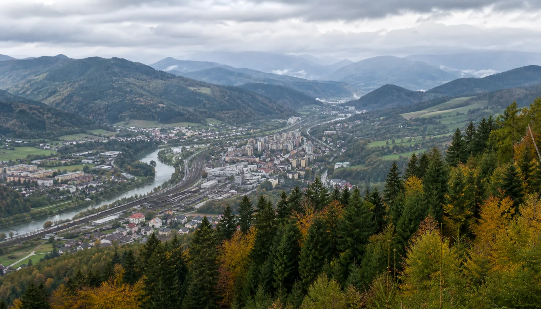 Čadca strung along the Kysuca valley beneath forested Beskyd ridges