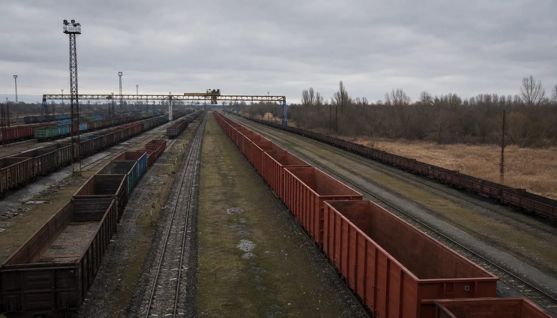 Broad gauge beside standard gauge in the transshipment yard at Čierna nad Tisou, where every load has to change trains