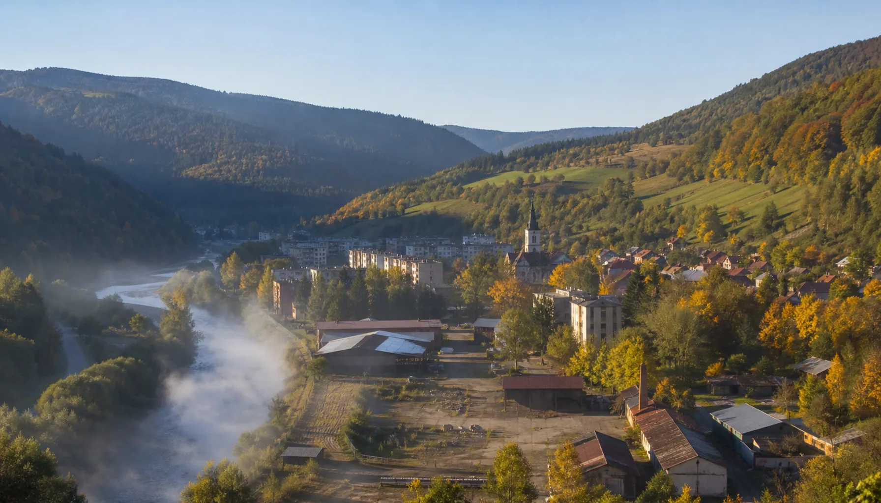 Hnúšťa strung along the floor of the Rimava valley between the Vepor hills