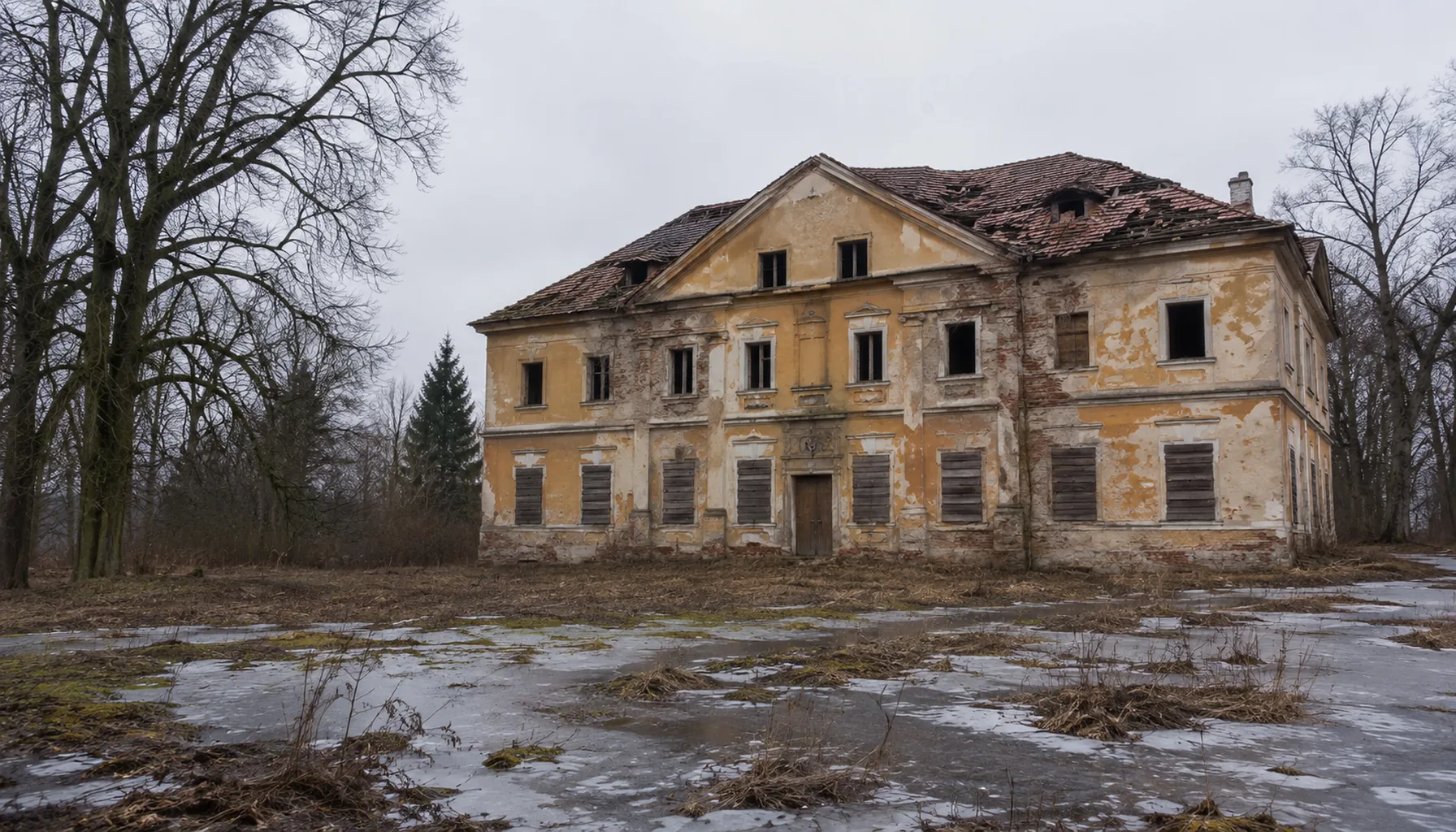 The Koháry manor house on the edge of Jelšava, built at the turn of the nineteenth century and standing empty, its roof and windows failing
