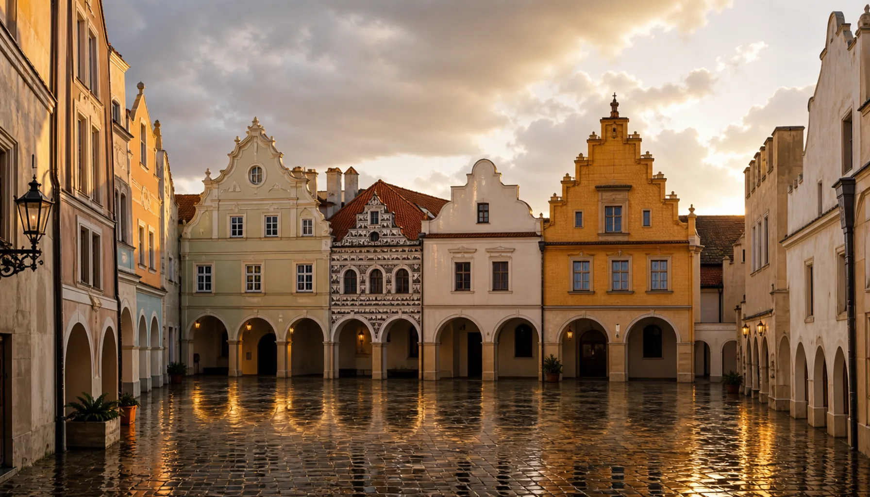 The Courtyard of Europe in Komárno, an enclosed square whose façades copy the building styles of different European countries