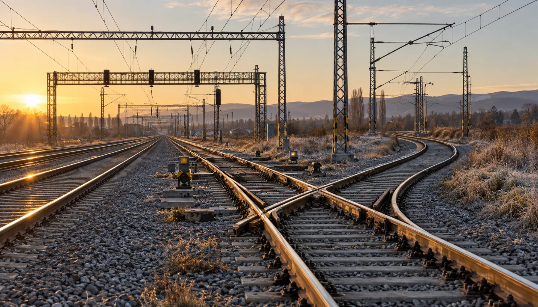 The junction at Leopoldov, where the branch line towards Hlohovec and Nitra leaves the Bratislava–Žilina main line