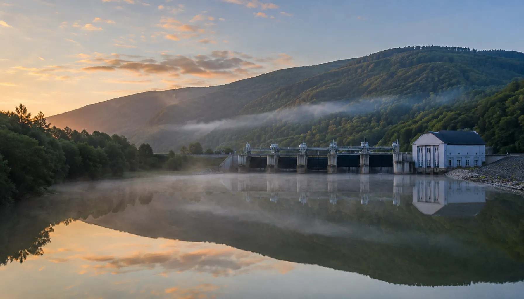 The Nosice dam on the Váh at the northern edge of Púchov, one step of the cascade of dams and power stations built along the river