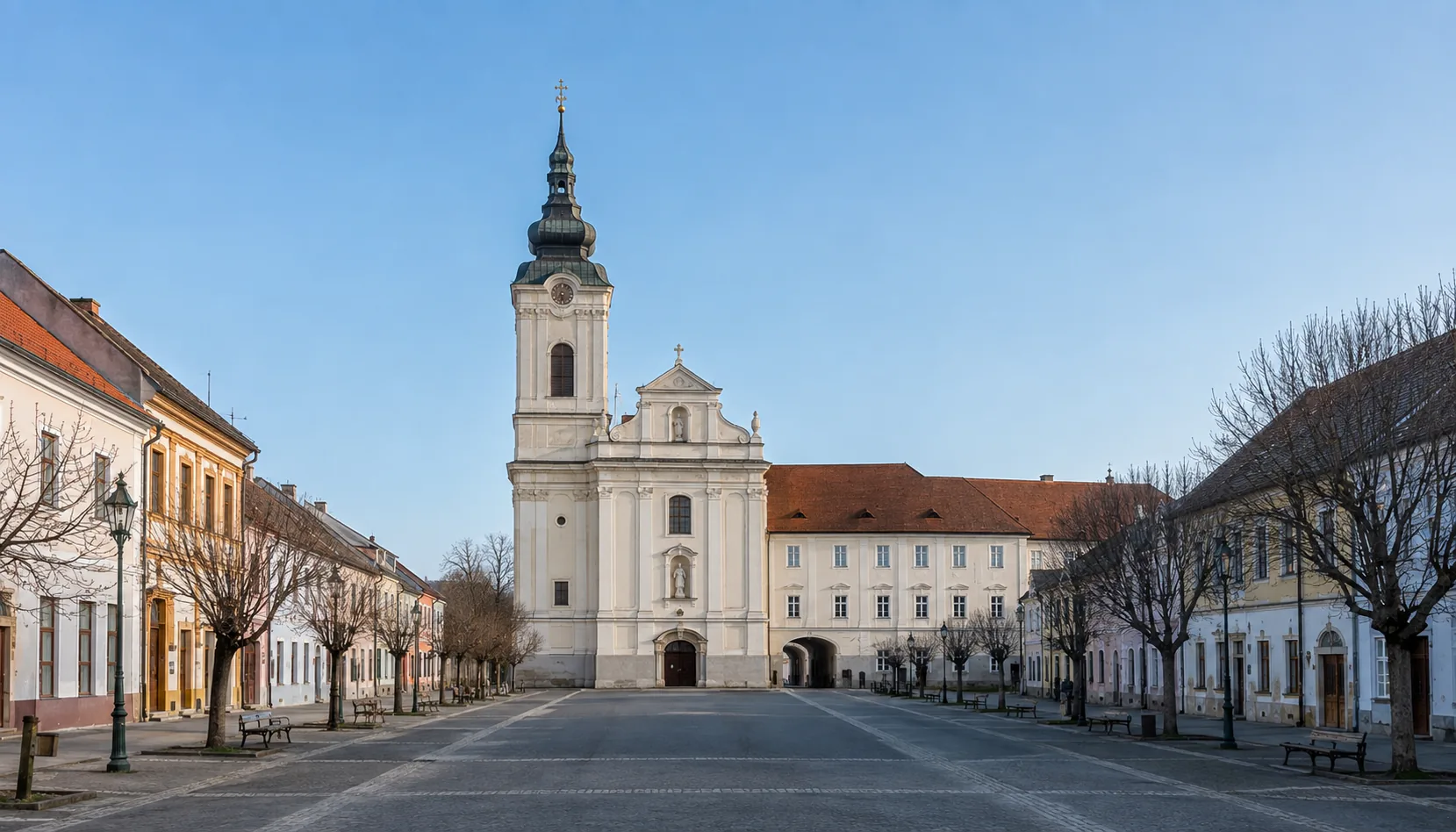 The former Premonstratensian provostry church at the head of the main square in Šahy