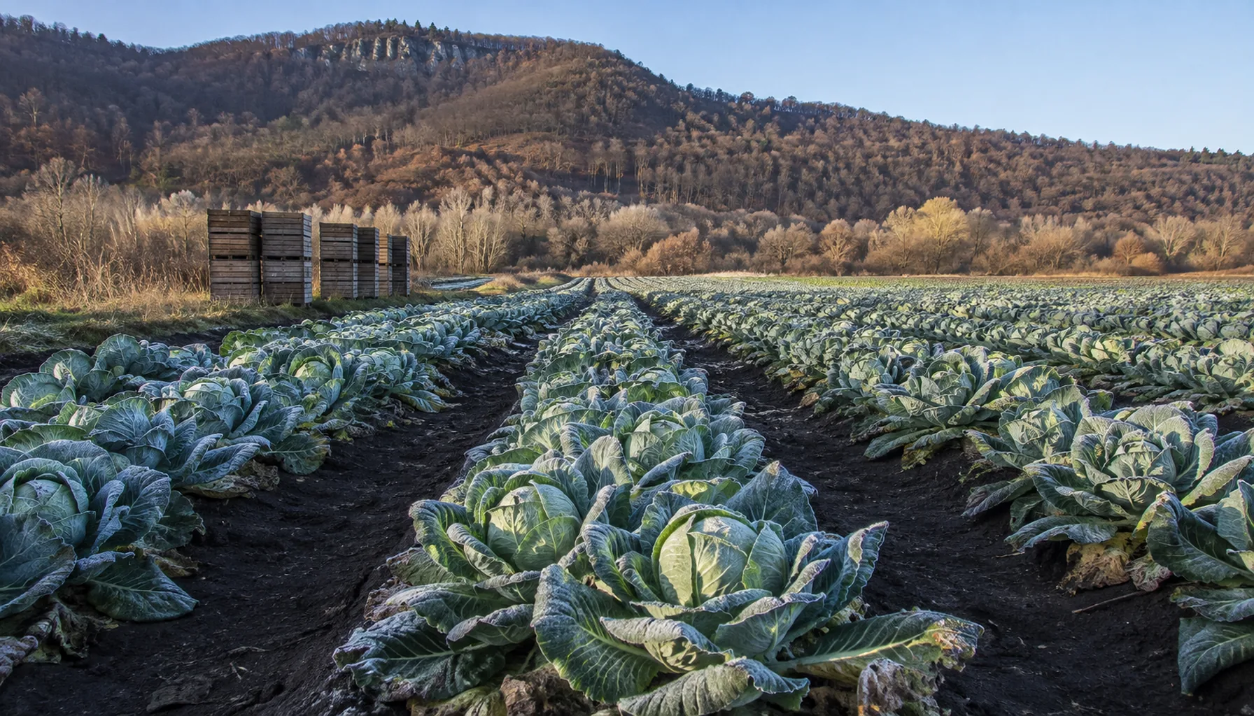 Cabbage in the market-garden plots below Stupava, the crop the town celebrates at its autumn festival