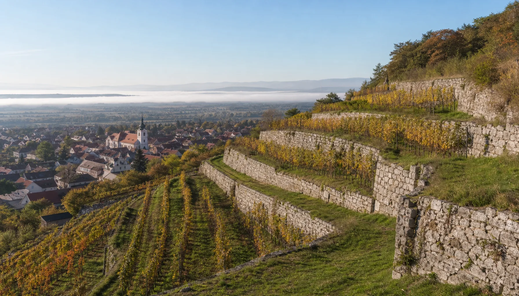 Dry-stone vineyard terraces on the slope above Svätý Jur