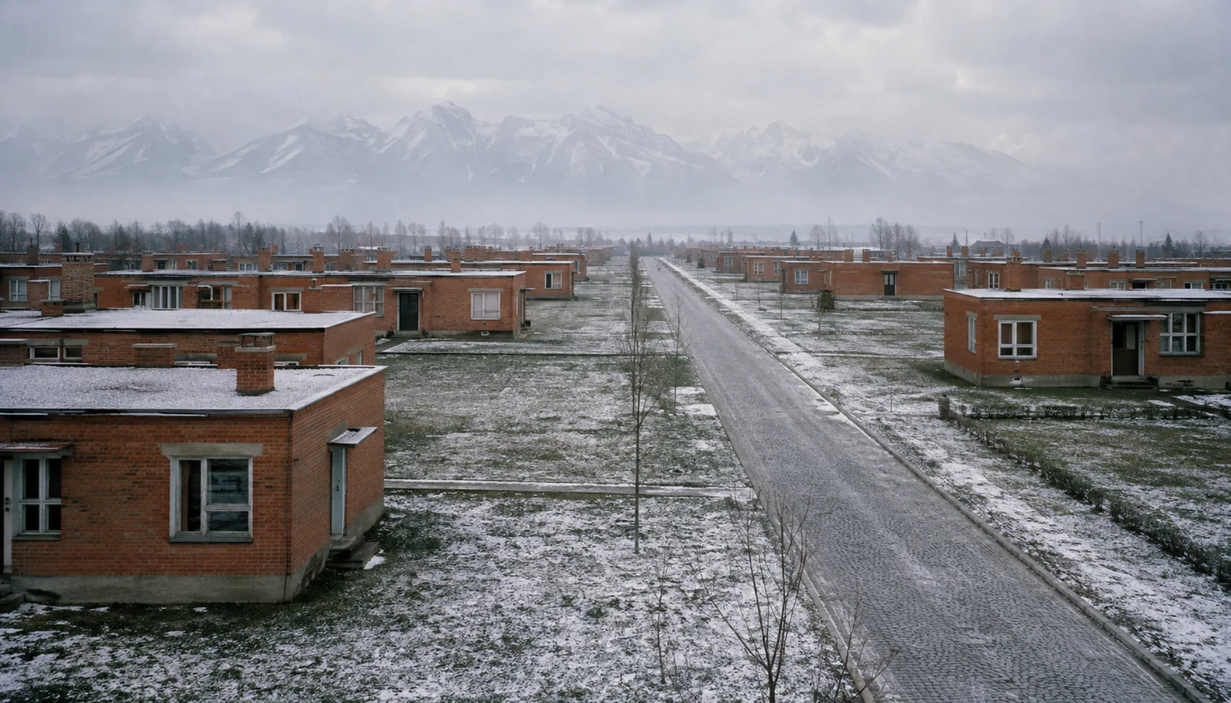 The flat-roofed brick terraces Baťa built at Svit from 1934, laid out on the grid that still defines the town