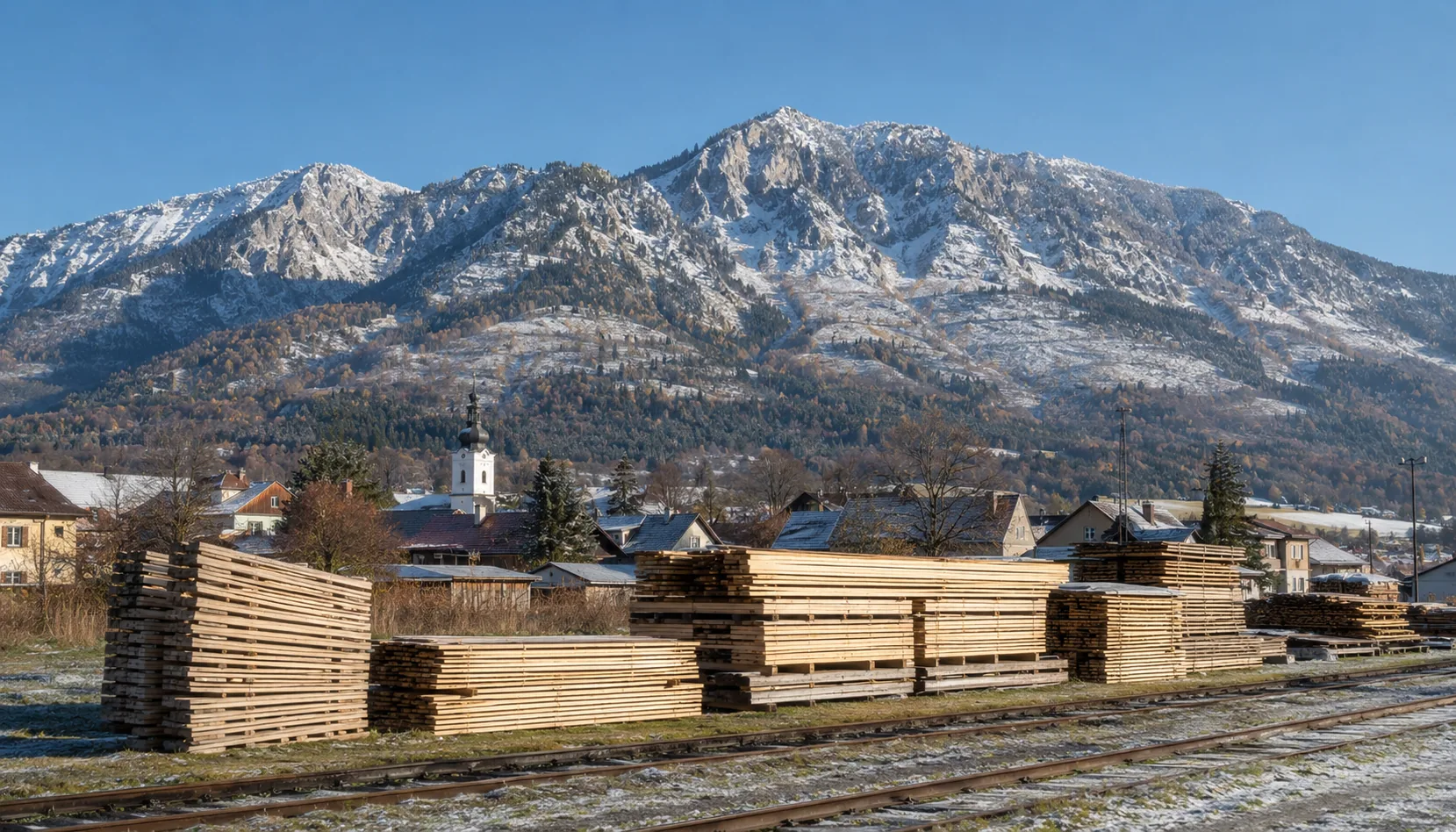 Timber yards at Turany under the ridge of the Krivánska Malá Fatra