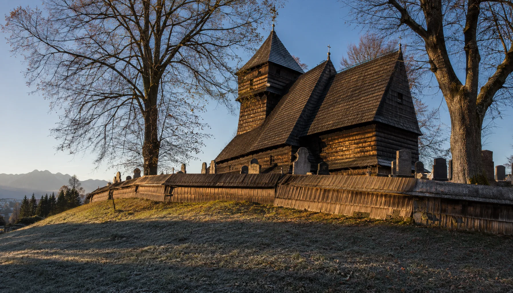 The wooden church of All Saints above Tvrdošín, shingled outside and on the UNESCO World Heritage List since 2008