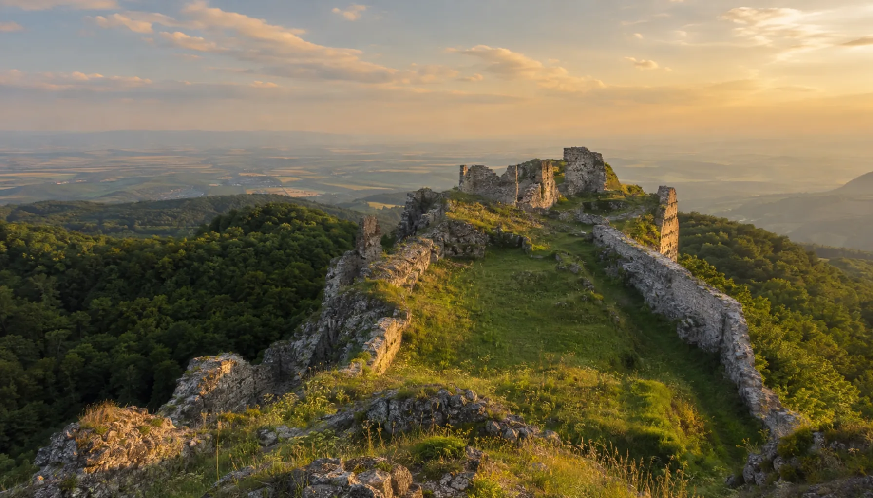 The open circuit of walls left on the summit of Šariš Castle, on the volcanic hill directly above Veľký Šariš