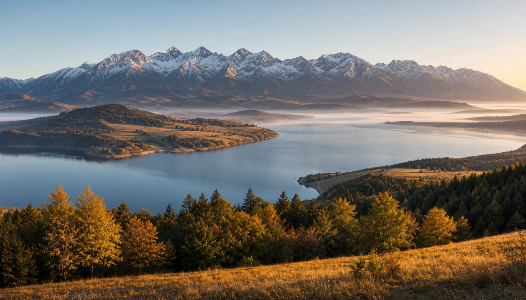 The Liptovská Mara reservoir with the High Tatras along the northern horizon
